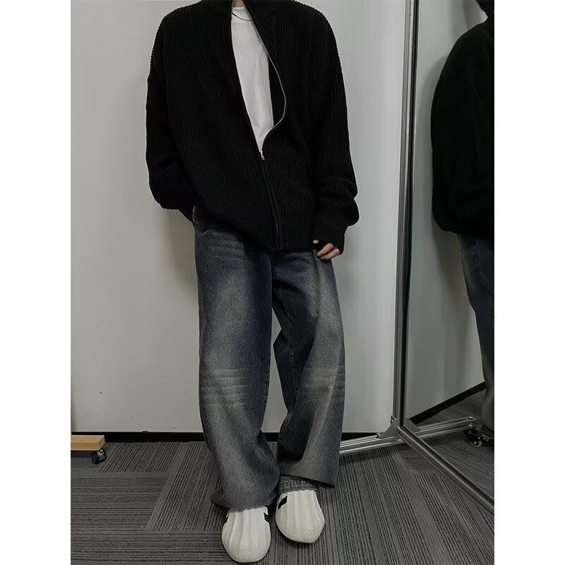 ニット カーディガン コート 長袖 ゆったり 春 秋冬 カジュアル アメリカン レトロ 秋 冬 カップル セーター スタンドカラー ラグジュアリー