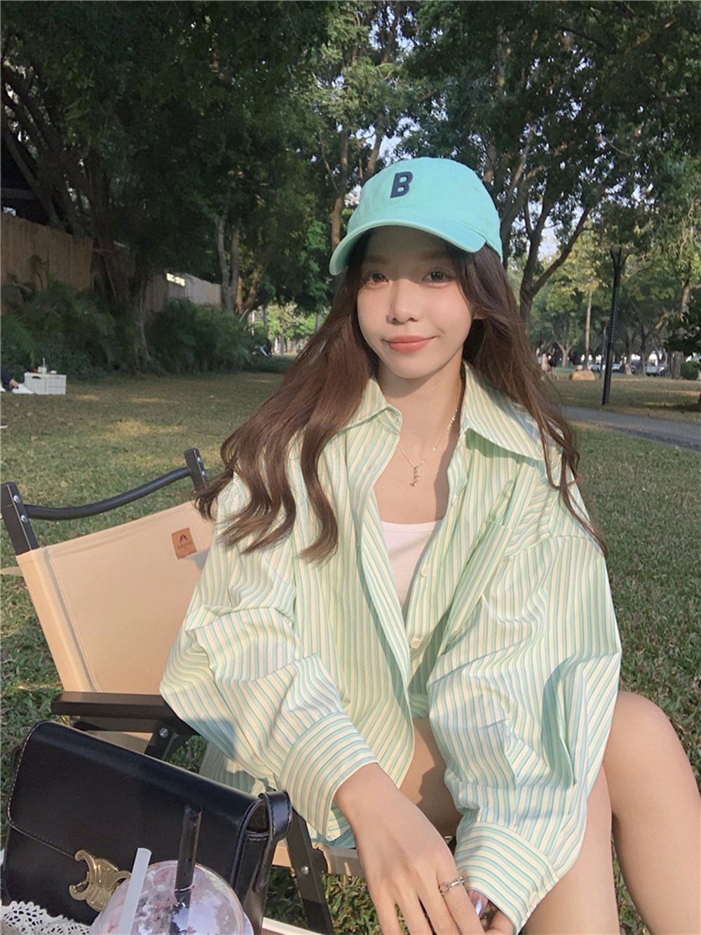 レディース シャツ ジャケット 長袖 ボーダー ストライプ ゆったり スリム 春夏 カジュアル 前開き 春 夏 都会的 グリーン ポリエステル UVカット