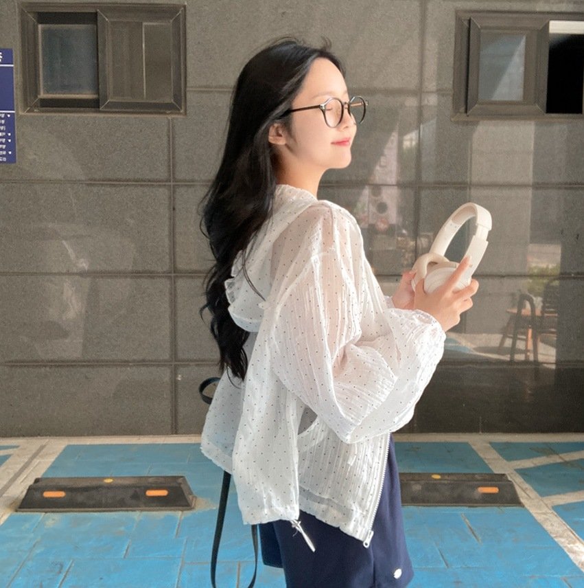 レディース ジャケット パーカー 長袖 ドット柄 ゆったり 春夏 春 夏 薄手 UVカット ドット