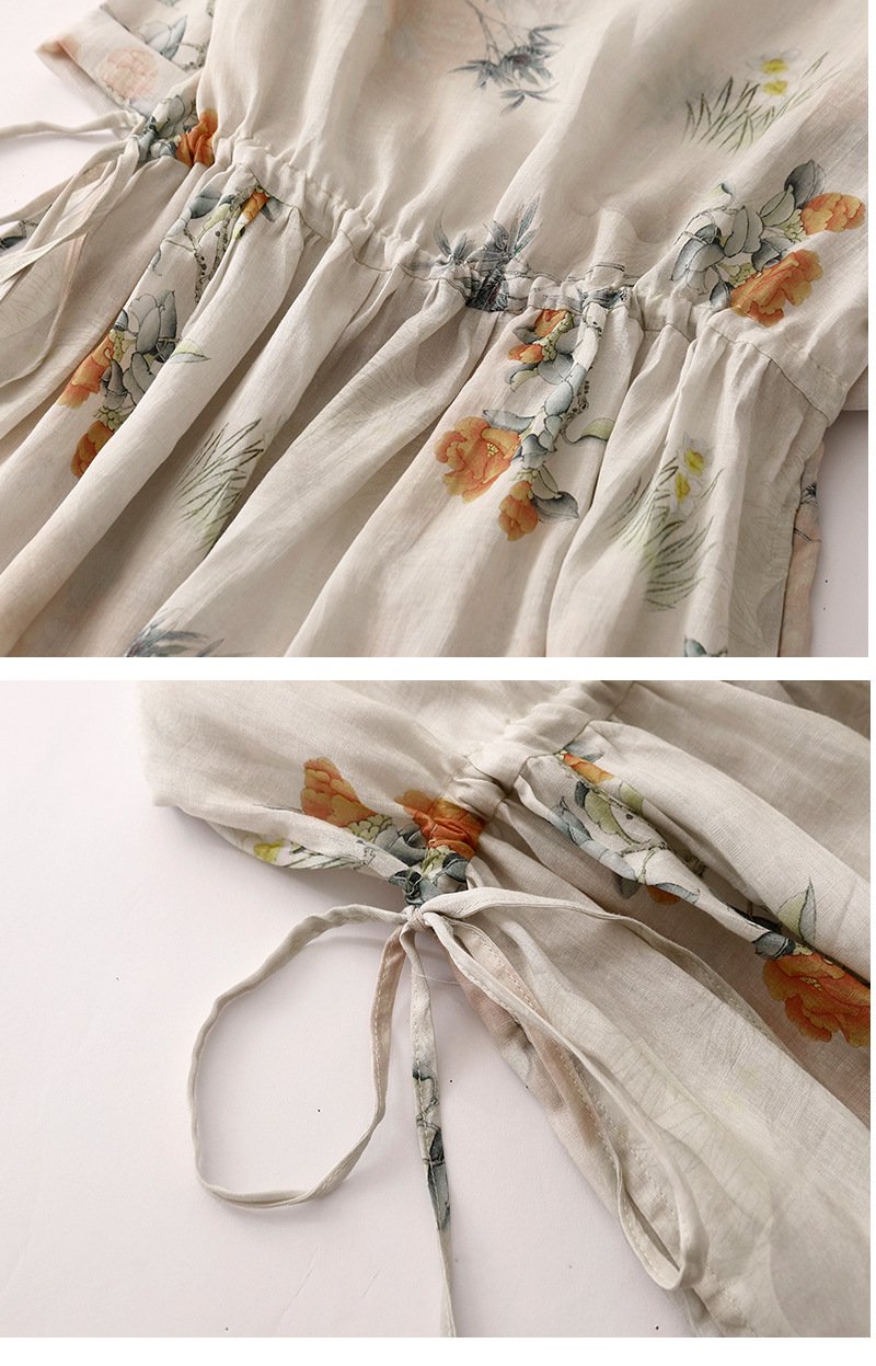 ワンピース 半袖 夏 春夏 ラウンドネック 上品 プリント