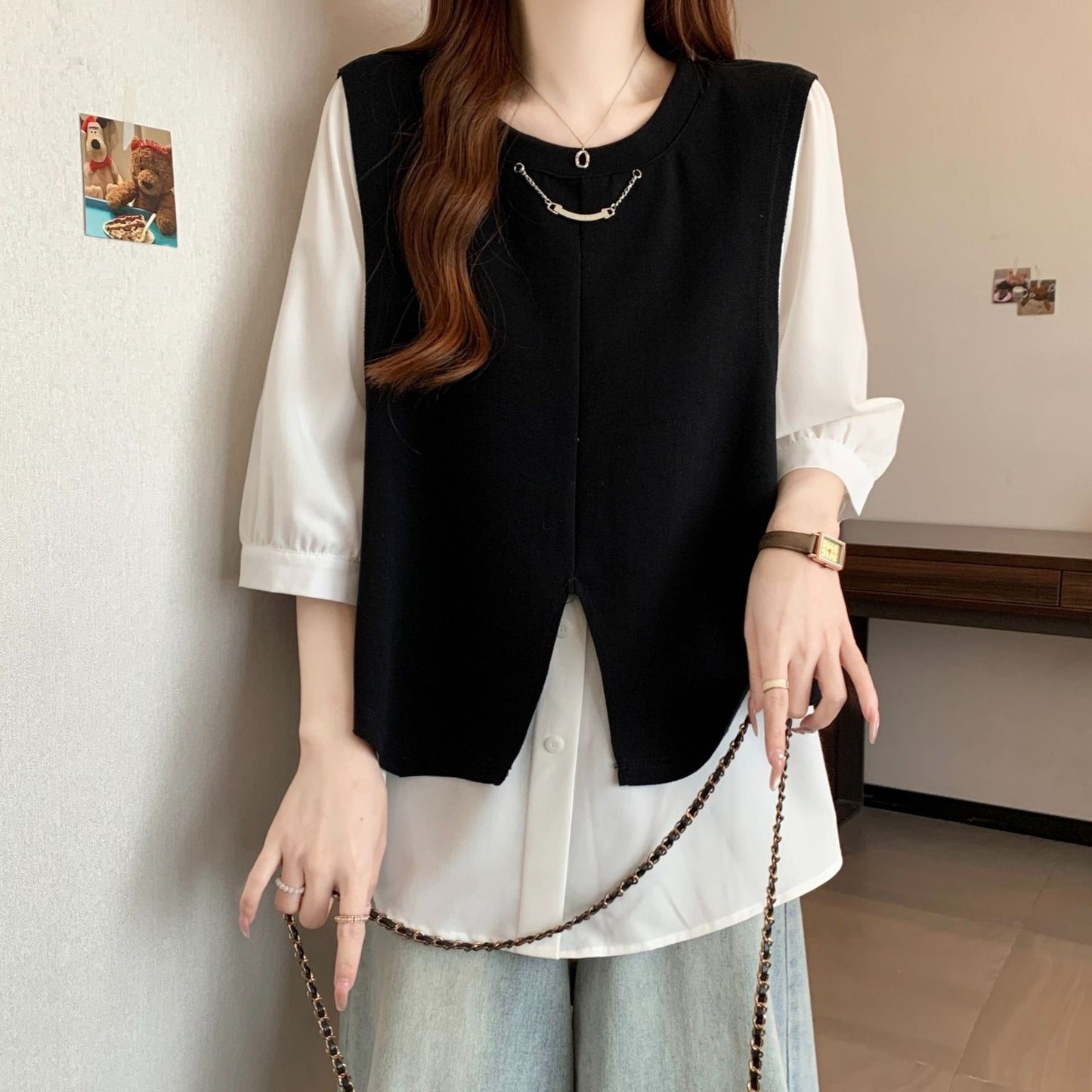トップス Tシャツ 半袖 ゆったり 春夏 カジュアル 体型カバー 大きいサイズ 春 夏 膝丈 ラウンドネック クルーネック シャツ レイヤード ポリエステル