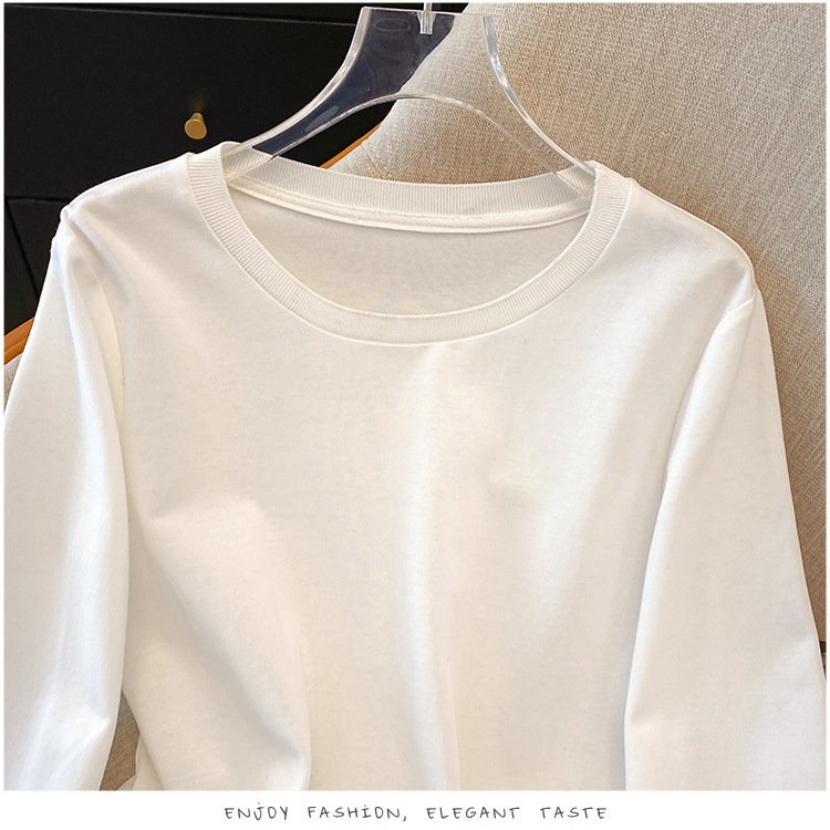 レディース Tシャツ 長袖 無地 春夏 きれいめ 春 白 夏 膝丈 ラウンドネック レース シンプル 上品 シャツ 切り替えデザイン ポリエステル