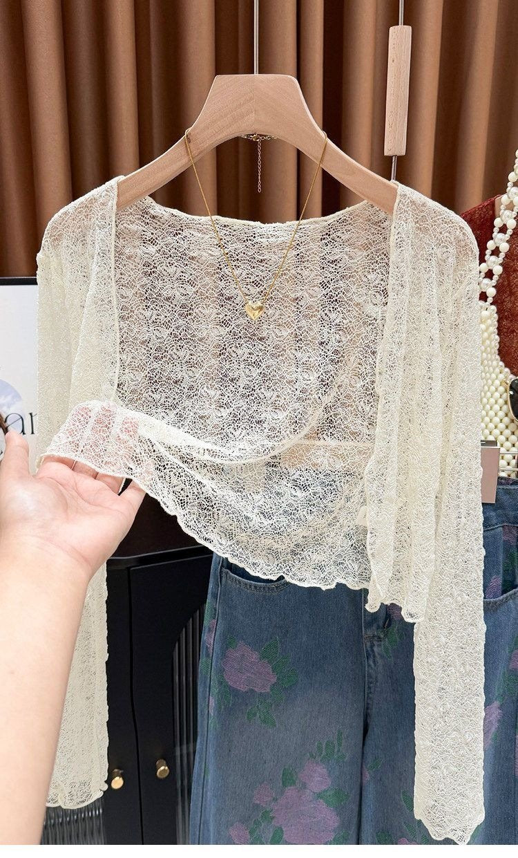 レディース カーディガン 長袖 花柄 無地 春夏 きれいめ 通勤 春 ショート 夏 レース シンプル 上品 タイ アウター ポリエステル ショール