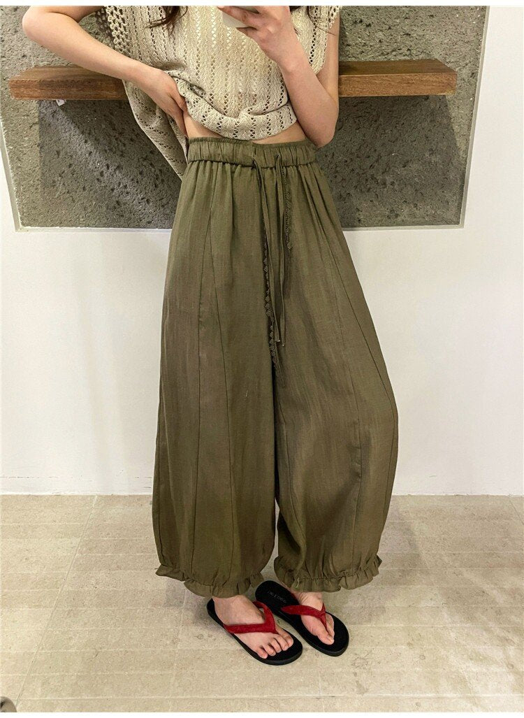 レディース パンツ ワイド 春夏 カジュアル きれいめ 通勤 春 夏 フリル ワイドパンツ 都会的