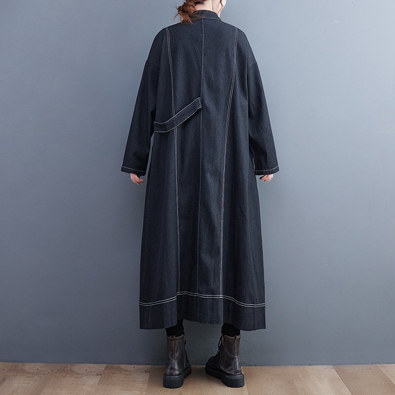 ジャケット 長袖 無地 ゆったり デニム 秋 体型カバー シンプル 上品 ロング バイカラー 着痩せ