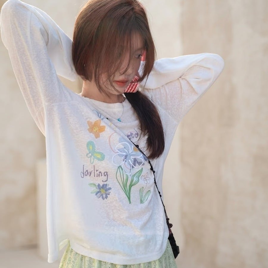 レディース シャツ Tシャツ 長袖 プリント ゆったり 春夏 きれいめ 通勤 オフィス 体型カバー 前開き 春 夏 ラウンドネック クルーネック インナー レギュラー ポリエステル UVカット