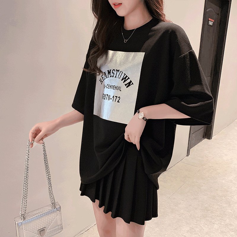 レディース トップス Tシャツ 半袖 プリント ゆったり 夏 体型カバー 大きいサイズ 春夏 ラウンドネック 学生 シャツ ポリエステル