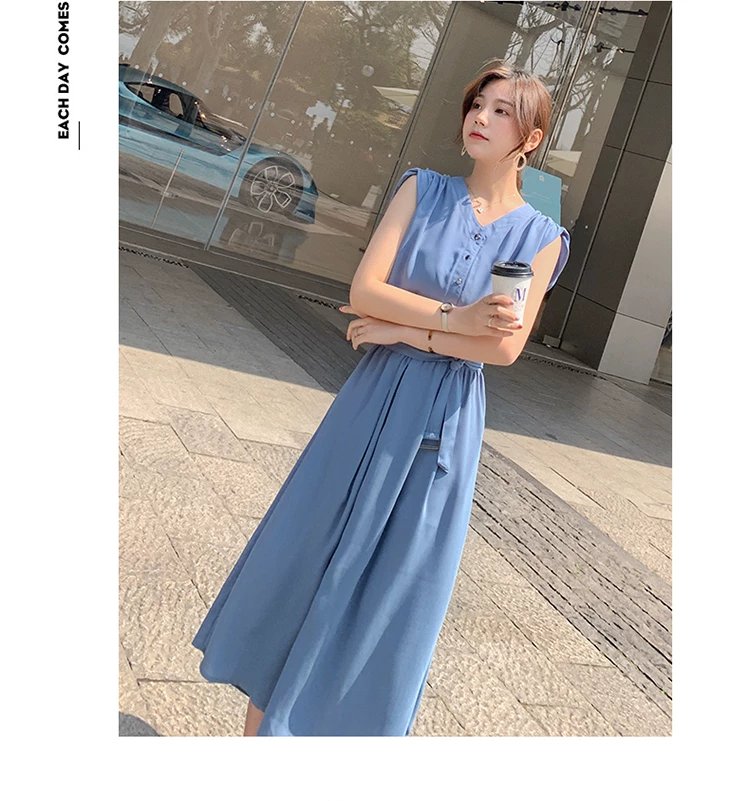 ワンピース ノースリーブ 無地 夏 きれいめ 通勤 春夏 袖なし Vネック シンプル ロング 上品 ウエストマーク