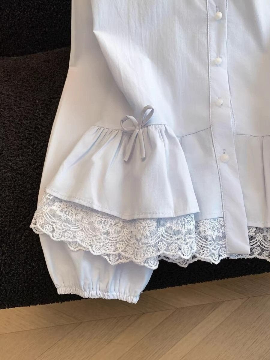 レディース シャツ トップス スカート ノースリーブ 春夏 きれいめ 前開き 袖なし かわいい 春 夏 ラウンドネック レース 上品 フリル パフスリーブ ボタン