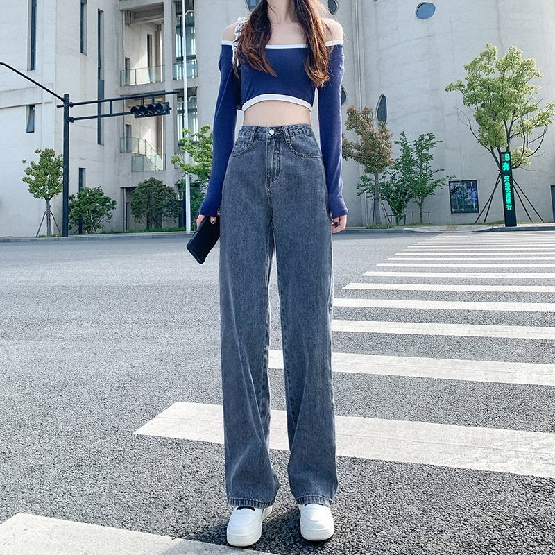 レディース 春 秋 ストレート 切り替えデザイン ハイウエスト