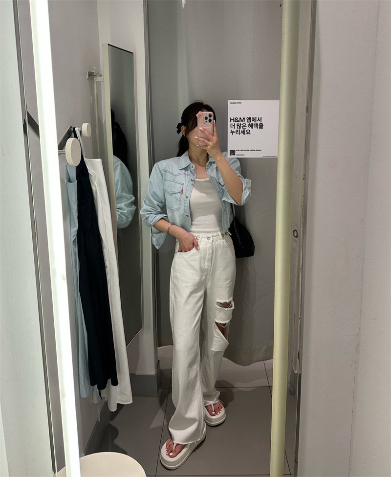 レディース パンツ ワイド コットン 綿 デニム 春夏 きれいめ 通勤 春 夏 ロング ストレート デニムパンツ ハイウエスト ヴィンテージ 都会的 ダメージ ウォッシュ