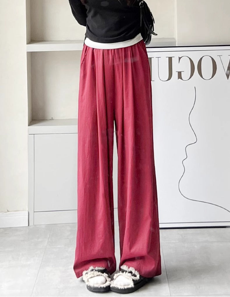 レディース パンツ ボトムス ロングパンツ ワイドパンツ ロング ワイド ストレート Iライン 裾ワイド ポケット ハイウエスト ウエストゴム 薄手 大人可愛い おしゃれ かっこいい こなれ感 ラフ 個性的 主役級 存在感 無地 春 夏 秋 冬 オールシーズン ママ ビジネス デート お出かけ お泊まり 旅行 ジム 公園 女子会 韓国 オルチャン 楽ちん 体型カバー 普段使い インスタ映え S M L XL 大きいサイズ ゆったり ゆる 黒 ブラック グレー ワインレッド