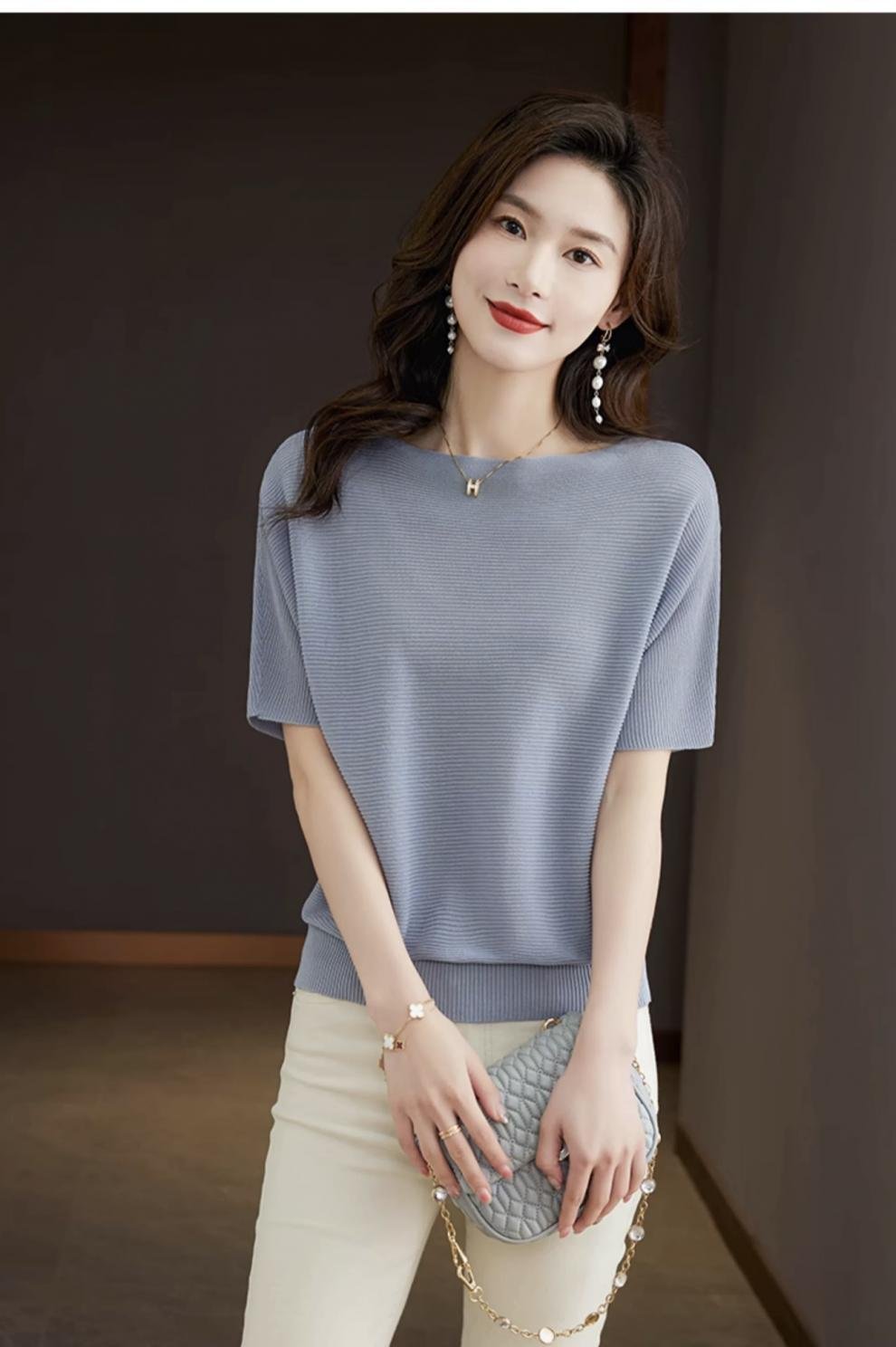 レディース トップス ニット スカート 無地 ゆったり 春夏 きれいめ 通勤 オフィス 春 ショート 夏 ラウンドネック 薄手 オフショルダー プルオーバー