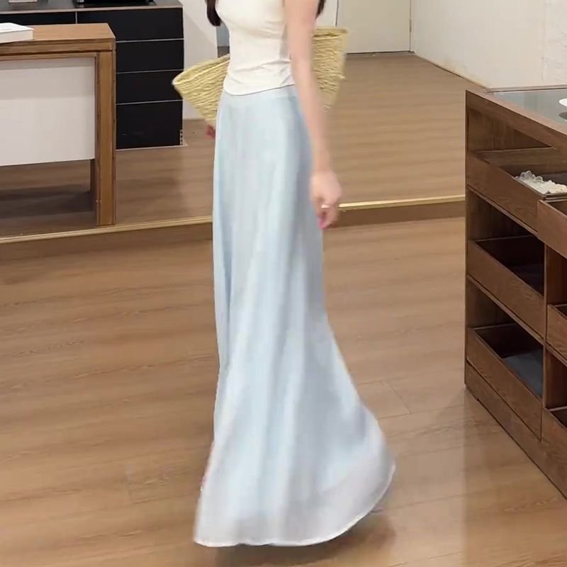 レディース パンツ スカート 無地 ゆったり ワイド 春夏 カジュアル 春 夏 シンプル ロング ドレープ エレガント ハイウエスト ポリエステル