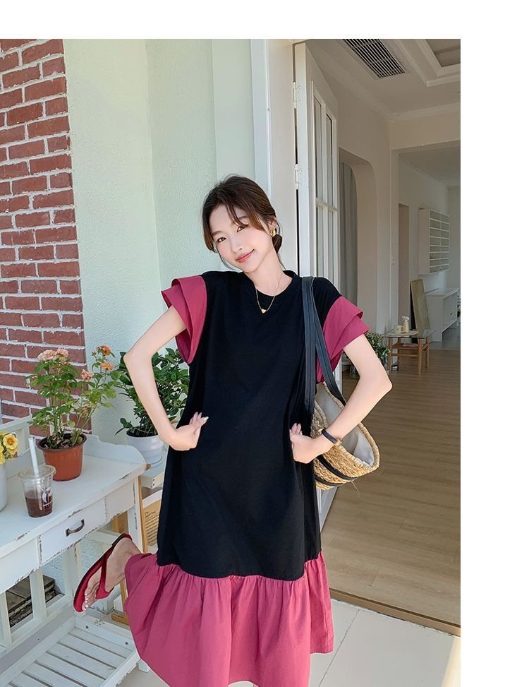 ワンピース ドレス 半袖 無地 春夏 きれいめ 通勤 春 夏 ラウンドネック シンプル ロング タイト 大きい フレア フレンチスリーブ 切り替えデザイン 細身 Aライン