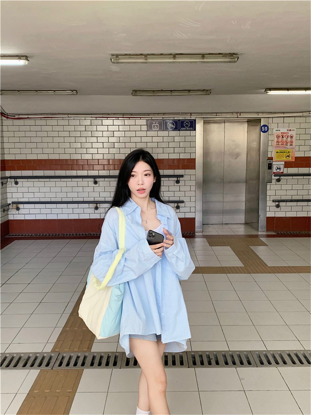 レディース シャツ カーディガン コート 長袖 ボーダー ストライプ ゆったり 春夏 カジュアル 前開き 春 夏 ロング 切り替えデザイン ポリエステル