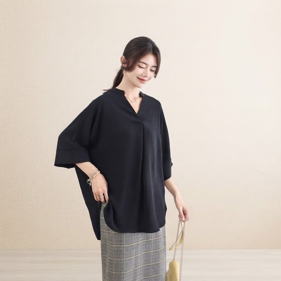 レディース シャツ 無地 ゆったり 春夏 カジュアル 体型カバー 前開き Vネック 春 夏 シンプル 韓国ファッション プルオーバー レギュラー ポリエステル