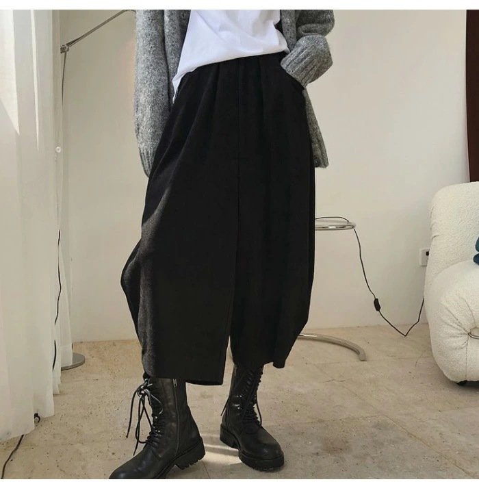 パンツ ゆったり 秋冬 秋 カジュアル 冬 韓国ファッション 薄手 切り替えデザイン ハイウエスト ポリエステル