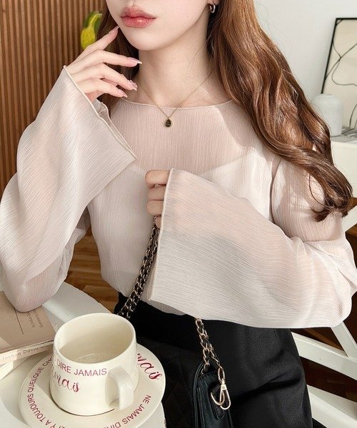 ブラウス シャツ トップス 長袖 無地 春夏 きれいめ 通勤 前開き 春 夏 レース シンプル 韓国ファッション シフォン 透け感 都会的
