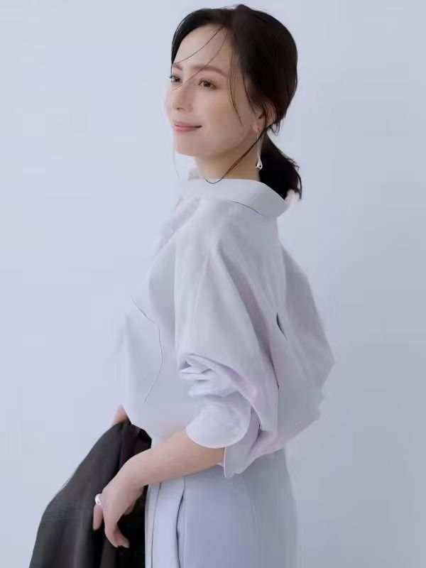 シャツ トップス 長袖 無地 ゆったり 春夏 カジュアル 前開き 春 夏 シンプル 切り替えデザイン 襟付き レギュラー ボタン ポリエステル