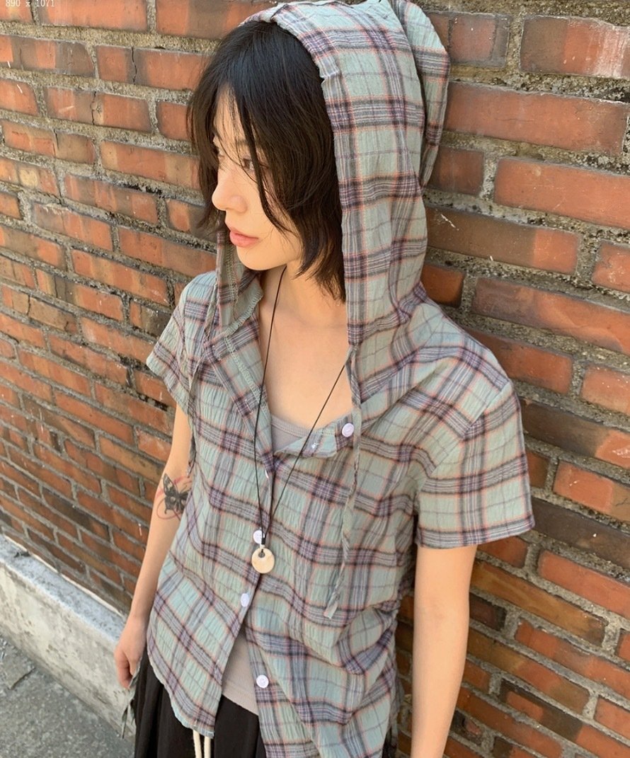 シャツ 半袖 チェック柄 コットン 綿 春夏 カジュアル きれいめ 通勤 オフィス 前開き Vネック 春 夏 レース 上品 カーキ フード ネイビー レースアップ グリーン ボタン ギャザー
