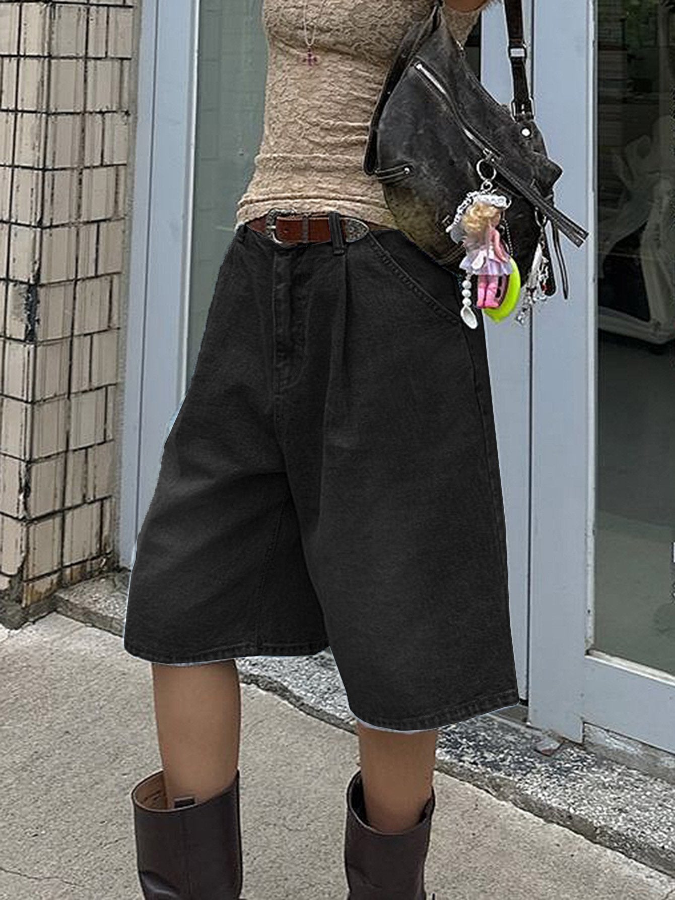 レディース パンツ ワイド デニム 春夏 カジュアル プリーツ 春 ショート 夏 ショートパンツ