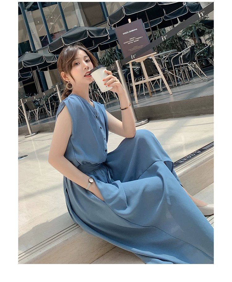 ワンピース ノースリーブ 無地 夏 きれいめ 通勤 春夏 袖なし Vネック シンプル ロング 上品 ウエストマーク