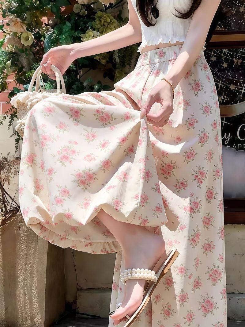 レディース パンツ 花柄 プリント ゆったり ワイド 春夏 カジュアル 春 夏 フラワー ロング ワイドパンツ ドレープ バルーン ハイウエスト ベーシック ポリエステル UVカット