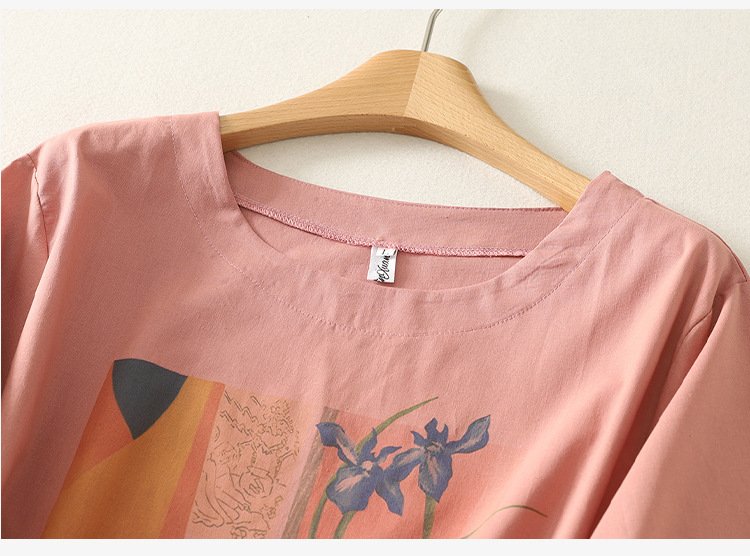 Tシャツ 半袖 プリント スリム コットン 綿 リネン 春夏 カジュアル きれいめ 通勤 春 夏 ラウンドネック シャツ 都会的 レギュラー ポリエステル