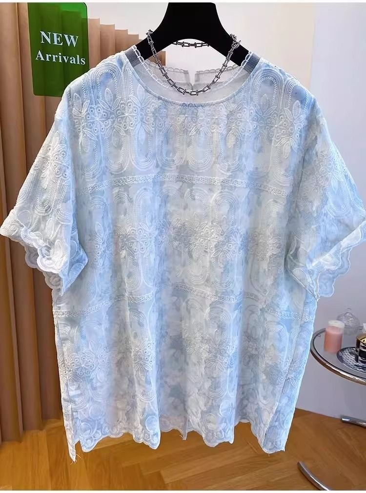 レディース Tシャツ 半袖 ゆったり コットン 綿 夏 秋冬 カジュアル 大きいサイズ 春夏 ラウンドネック 秋 レース 冬 刺繍 おしゃれ シャツ 上着