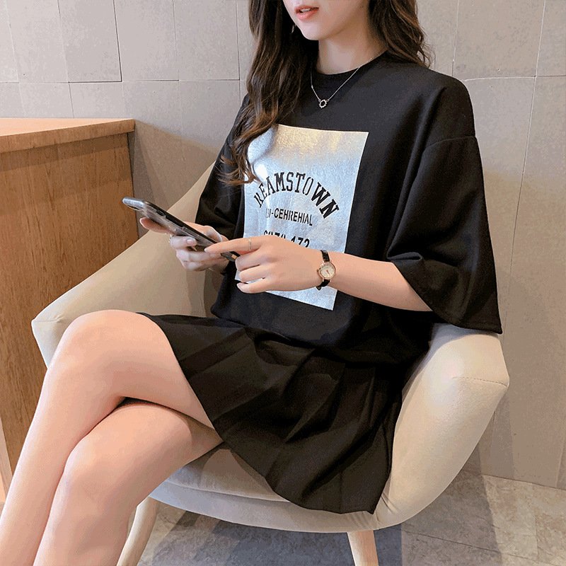 レディース トップス Tシャツ 半袖 プリント ゆったり 夏 体型カバー 大きいサイズ 春夏 ラウンドネック 学生 シャツ ポリエステル