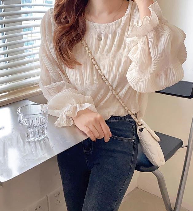 レディース ブラウス トップス 長袖 ゆったり スリム 春夏 きれいめ 通勤 前開き プリーツ 春 夏 韓国ファッション シフォン 海 シフォンブラウス 都会的