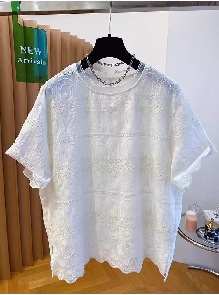 レディース Tシャツ 半袖 ゆったり コットン 綿 夏 秋冬 カジュアル 大きいサイズ 春夏 ラウンドネック 秋 レース 冬 刺繍 おしゃれ シャツ 上着