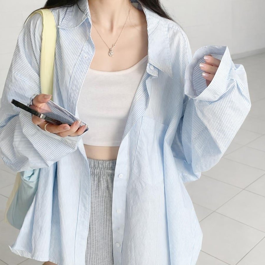 レディース シャツ カーディガン コート 長袖 ボーダー ストライプ ゆったり 春夏 カジュアル 前開き 春 夏 ロング 切り替えデザイン ポリエステル