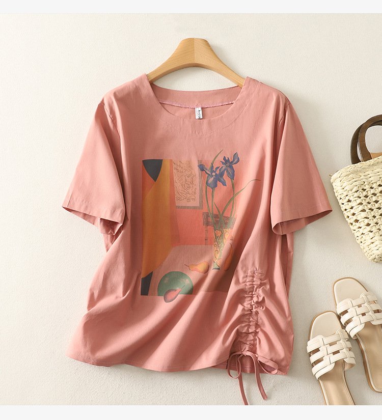 Tシャツ 半袖 プリント スリム コットン 綿 リネン 春夏 カジュアル きれいめ 通勤 春 夏 ラウンドネック シャツ 都会的 レギュラー ポリエステル
