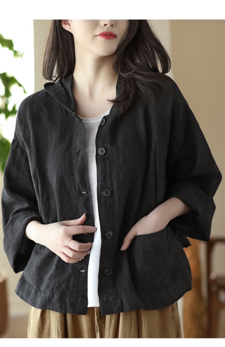 レディース ジャケット パーカー 長袖 無地 ゆったり コットン 綿 麻 春夏 体型カバー 春 ショート 夏 シンプル ボタン