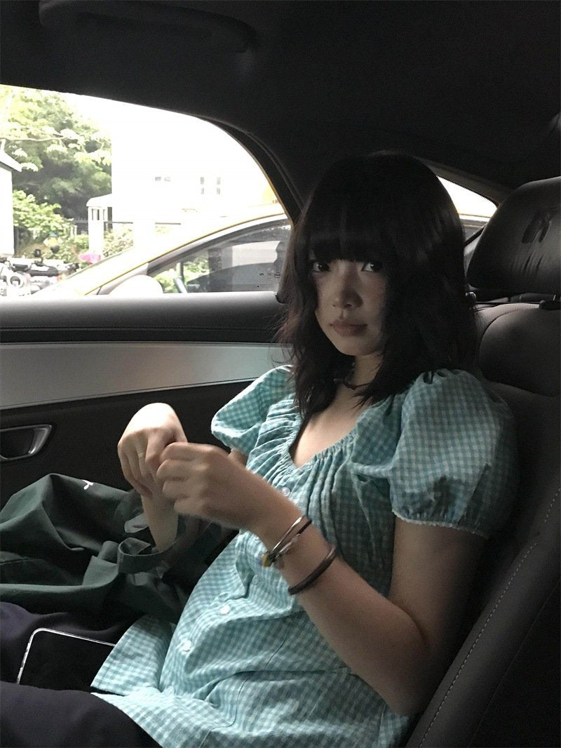 レディース シャツ トップス 半袖 チェック柄 スリム 春夏 きれいめ レトロ 通勤 韓国風 前開き Vネック 春 夏 レギュラー ボタン ポリエステル
