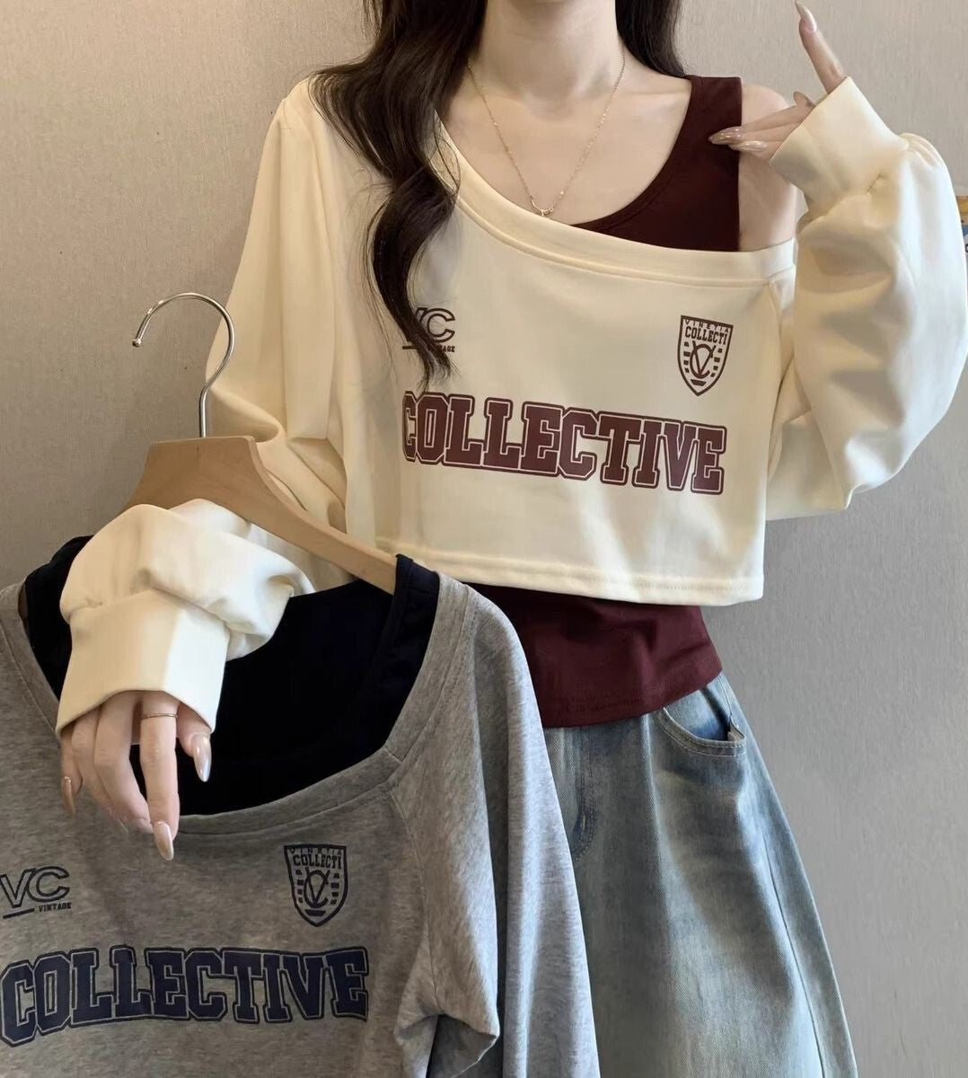 レディース トップス スウェット ツーピーストップス アシンメトリー 長袖 タンクトップ ワンショルダー かわいい カジュアル おしゃれ かっこいい こなれ感 ラフ スポーティー ガーリー ルーズ 個性的 存在感 キュート 学生風 アメリカン アクティブ 無地 ロゴ 春 秋 通勤 学生 デート お出かけ アウトドア イベント 旅行 公園 女子会 休日 ショッピング 合コン カフェ ランチ 重ね着 韓国 モテ トレンド S M L XL 2XL 大きいサイズ グレー ベージュ ベーシックカラー 秋カラー