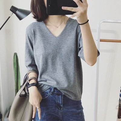 レディース シャツ トップス Tシャツ 半袖 無地 ゆったり 春夏 カジュアル きれいめ 通勤 体型カバー 韓国風 前開き Vネック 春 夏 秋 シンプル 冬 切り替えデザイン プルオーバー 都会的 インナー ポリエステル 秋冬