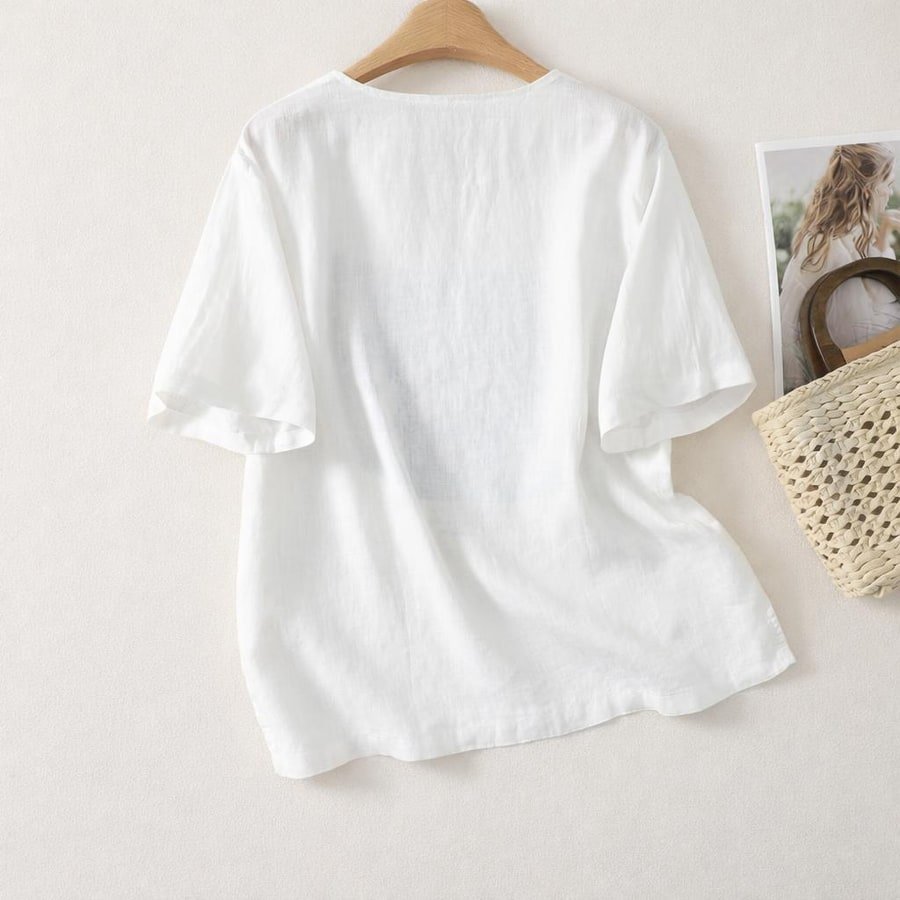 トップス Tシャツ 半袖 プリント ゆったり コットン 綿 リネン 春夏 きれいめ レトロ 通勤 体型カバー 春 夏 ラウンドネック シャツ 都会的 レギュラー 丸首
