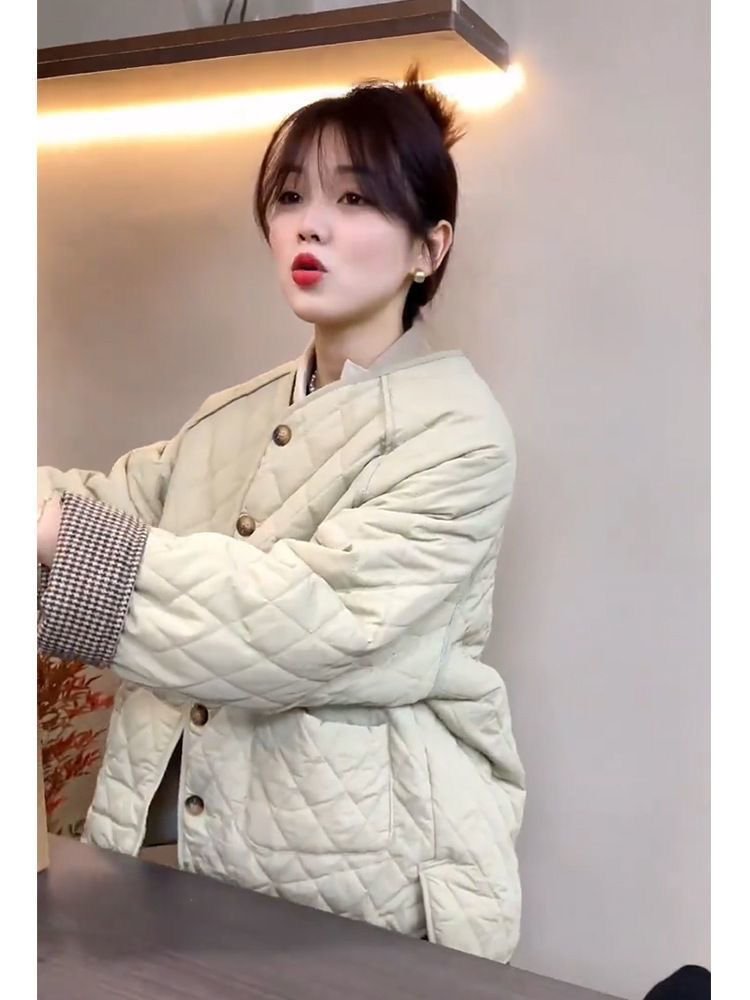 レディース ジャケット 長袖 チェック柄 コットン 綿 春夏 きれいめ 通勤 春 夏 ラウンドネック 秋 Aライン 流行 都会的 ボタン ポリエステル