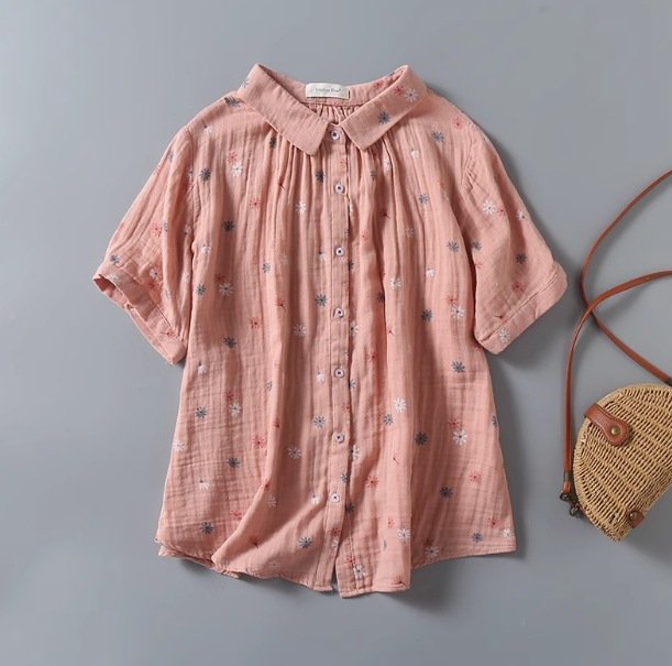 レディース シャツ 半袖 花柄 ゆったり コットン 綿 春夏 レトロ 前開き 春 夏 ラフ