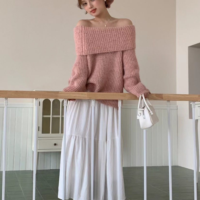 レディース ニット セーター 長袖 オフショルダー オーバーサイズ  フェミニン リブ かわいい 大人可愛い きれいめ シンプル カジュアル 上品 おしゃれ こなれ感 主役級 存在感 抜け感 都会的 無地 秋 冬 デート お出かけ お泊まり パーティー イベント リゾート 旅行 レストラン 女子会 休日 バカンス ホテル ショッピング カフェ 韓国 オルチャン 楽ちん 暖かい 防寒 体型カバー 普段使い 着回し モテ 清楚 インスタ映え フリーサイズ グレー カーキ ピンク 大人カラー 春カラー パープル