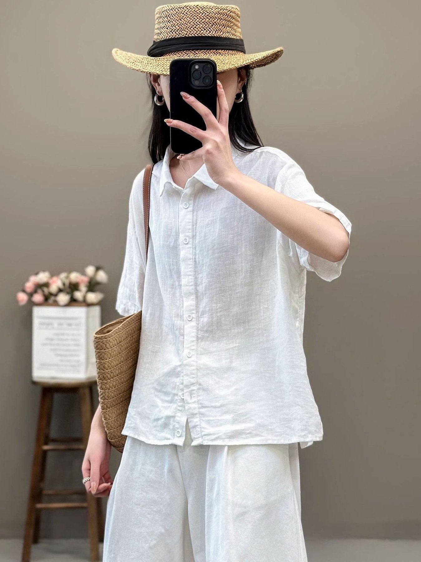 レディース シャツ トップス 長袖 無地 ゆったり コットン 綿 リネン 春夏 レトロ 通勤 前開き 春 夏 膝丈 切り替えデザイン タイ