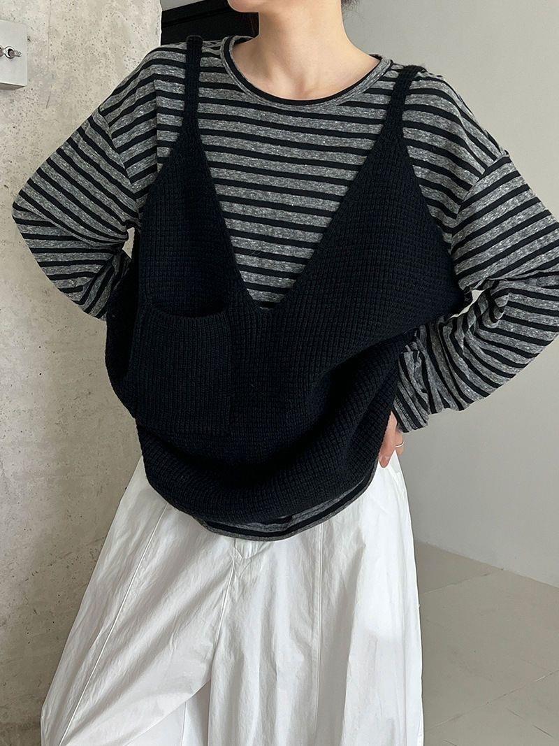 レディース トップス ニット ベスト ノースリーブ 春夏 きれいめ 春 ショート 夏 ブラック 上品 Aライン グレー ダークグレー レイヤード キャミソール