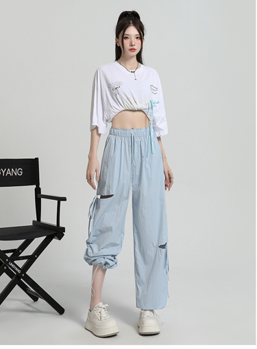 カットアウト レディース パンツ ボトムス ロングパンツ ワイドパンツ ロング ワイド ストレート フェミニン ストリート リボン ポケット ウエストゴム ドロスト アメカジ かわいい 大人可愛い シンプル カジュアル おしゃれ こなれ感 ラフ 抜け感 キュート 無地 春 夏 秋 学生 学校 通学 デート お出かけ アウトドア 旅行 公園 女子会 休日 ライブ カフェ フェス 韓国 オルチャン コーデ 楽ちん 体型カバー 普段使い 着回し インスタ映え S M L XL ブラック カーキ 水色 ネイビー