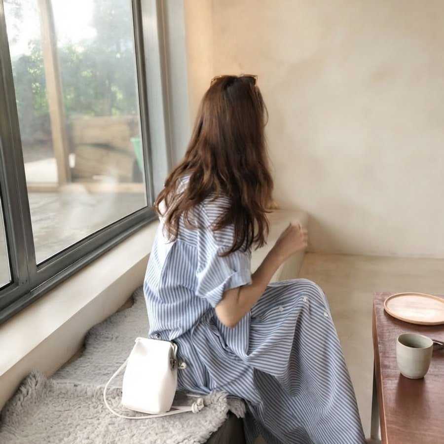 ワンピース 半袖 長袖 ボーダー ストライプ 春夏 きれいめ レトロ 通勤 春 夏 ロング 襟付き 切り替えデザイン