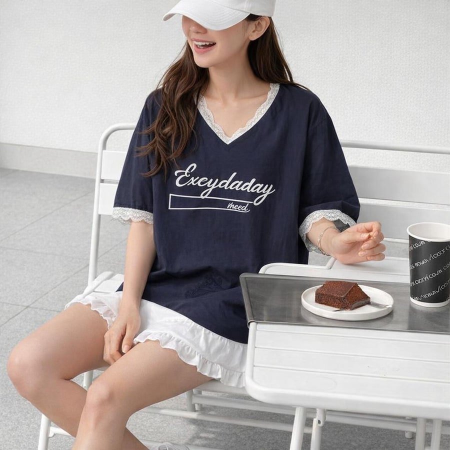 レディース シャツ Tシャツ 半袖 ゆったり 春夏 カジュアル 前開き Vネック 春 夏 膝丈 レース 速乾