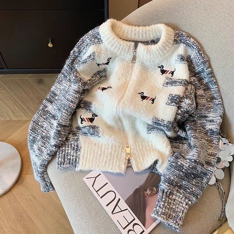 レディース トップス ニット カーディガン 長袖 秋冬 秋 おしゃれ ミニ 膝丈 ラウンドネック 冬 刺繍 上品 セーター プルオーバー フェミニン ストレッチ アウター 配色