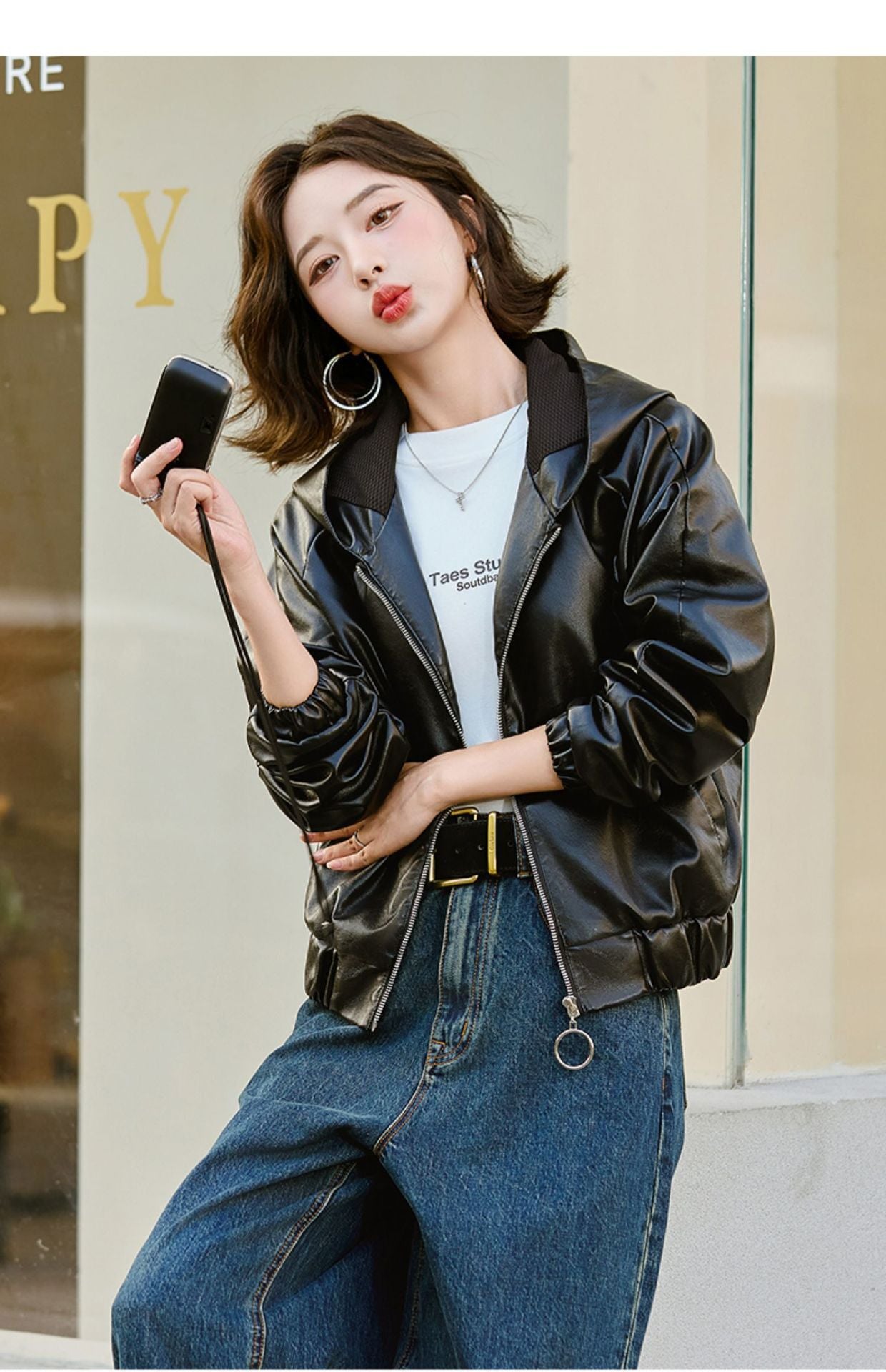 レディース トップス ジャケット 羽織 前開き レザージャケット ショート 長袖 フード スリム ストレート Iライン ファスナー ポケット 2way レザー フェイクレザー きれいめ 上品 おしゃれ こなれ感 個性的 クール エレガント 主役級 存在感 無地 春 秋 謝恩会 ロングシーズン ママ 通勤 デート お出かけ パーティー イベント 旅行 女子会 韓国 オルチャン 体型カバー 普段使い レイヤード インスタ映え M L XL 2XL 3XL 4XL 大きいサイズ 黒 ブラック 茶色 ブラウン